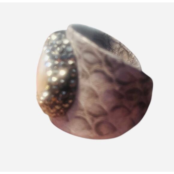 Mabe Pearl Ring with Faux Snakeskin Covered Metal and Halo of CZ and Marcasite - Picture 5 of 6